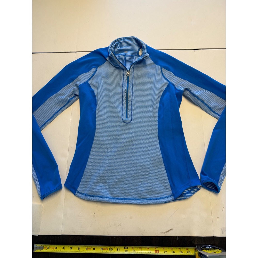 Lululemon Blue White Striped Half Zip Long Sleeve Running Top Back Pocket